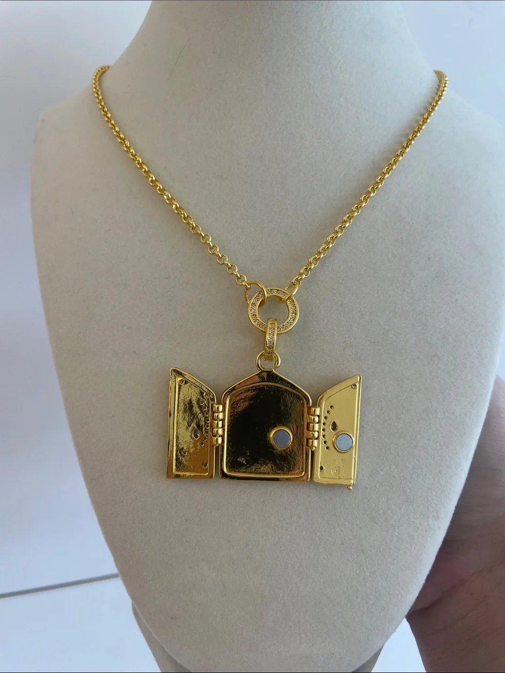 Anthropologie Gold Floral Locket Pendant Necklace Botanical Boho